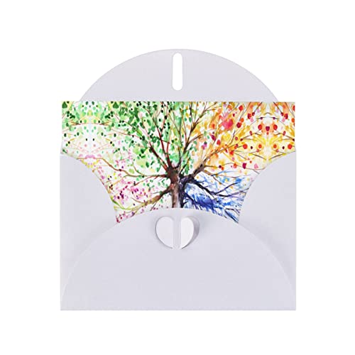 Weiße schöne 4-Jahreszeiten-Baum-Grußkarte, hochwertiges Perlenpapier, Grußkarte: 10,2 x 15,2 cm, für Geburtstagskarte, Valentinstagskarte, Einladungskarte, Qualität von DMORJ