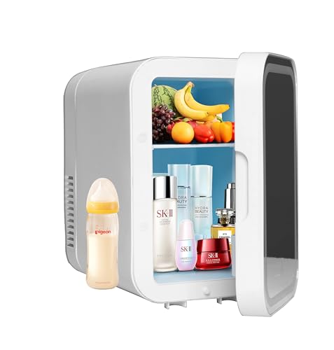 DMS 6L Kompakter Mini-Kühlschrank mit Heizfunktion, 220-240V, 36-58W, 18-20°C Kühlung, 55°C Heizung, Dual-Core-Kühlung, Touch-Tasten, LCD-Anzeige, 12V-Adapter, Steckdose, Anzünder, KB-06 (Weiß) von DMS
