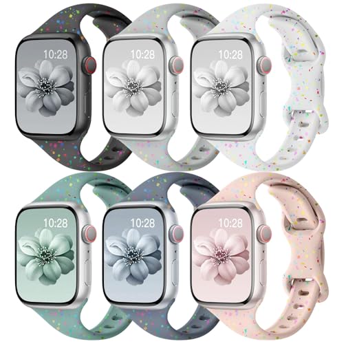 6Pcs Sportarmband für Apple Watch Armband 40mm 44mm 46mm 45mm 41mm 49mm 42mm 38mm Damen Mädchen,Schlank Dünn Buntes Silikon Band Ersatzarmband für iWatch 10 9 8 7 6 5 4 3 SE 2024 Ultra/2 Apfelband 6Pcs Sportarmband für Apple Watch Armband 40mm 44mm 46mm 45mm 41mm 49mm 42mm 38mm Damen Mädchen,Schlank Dünn Buntes Silikon Band Ersatzarmband für iWatch 10 9 8 7 6 5 4 3 SE 2024 Ultra/2 Apfelband von DMVEIMAL