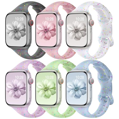 6Pcs Sportarmband für Apple Watch Armband 40mm 44mm 46mm 45mm 41mm 49mm 42mm 38mm Damen Mädchen,Schlank Dünn Buntes Silikon Band Ersatzarmband für iWatch 10 9 8 7 6 5 4 3 SE 2024 Ultra/2 Apfelband 6Pcs Sportarmband für Apple Watch Armband 40mm 44mm 46mm 45mm 41mm 49mm 42mm 38mm Damen Mädchen,Schlank Dünn Buntes Silikon Band Ersatzarmband für iWatch 10 9 8 7 6 5 4 3 SE 2024 Ultra/2 Apfelband von DMVEIMAL