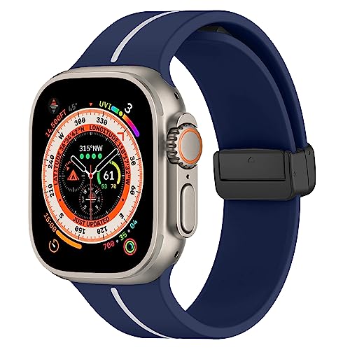 Band für Apple Watch Armband 40mm 41mm 38mm 44mm 45mm 42mm Herren/Damen,Weich Sport Silikon Magnetisch Armbänder für Apfelband iWatch Series 8/7/6/5/4/3/2/1/SE/49mm Strap,blau/weiß von DMVEIMAL