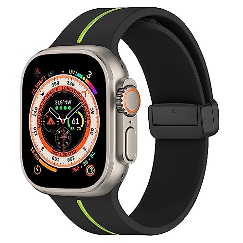 Band für Apple Watch Armband 40mm 41mm 38mm 44mm 45mm 42mm Herren/Damen,Weich Sport Silikon Magnetisch Armbänder für Apfelband iWatch Series 8/7/6/5/4/3/2/1/SE/49mm Strap,schwarz/Limette von DMVEIMAL