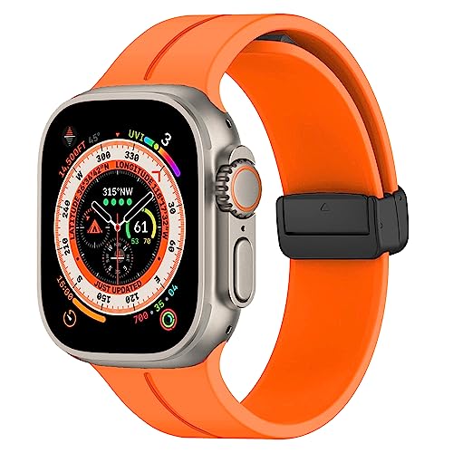 Band für Apple Watch Ultra/2 Armband 49mm 45mm 44mm 41mm 40mm 38mm 42mm Herren/Damen,Sport Silikon Magnetisch Ersatzarmband für Apfelband Armbänder iWatch Series 9/8/7/6/5/4/3/2/SE,Orange von DMVEIMAL