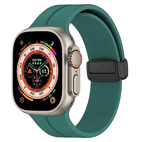 Band für Apple Watch Ultra Armband 49mm 45mm 44mm 41mm 40mm 38mm 42mm Herren/Damen,Sport Silikon Magnetisch Ersatzarmband für Apfelband Armbänder iWatch Series 8/7/6/5/4/3/2/SE,Kieferngrün von DMVEIMAL