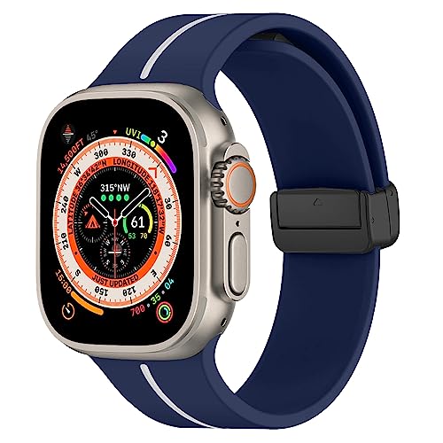 Band für Apple Watch Ultra Armband 49mm 45mm 44mm 41mm 40mm 38mm 42mm Herren/Damen,Sport Silikon Magnetisch Ersatzarmband für Apfelband Armbänder iWatch Series 8/7/6/5/4/3/2/SE,blau/weiß von DMVEIMAL