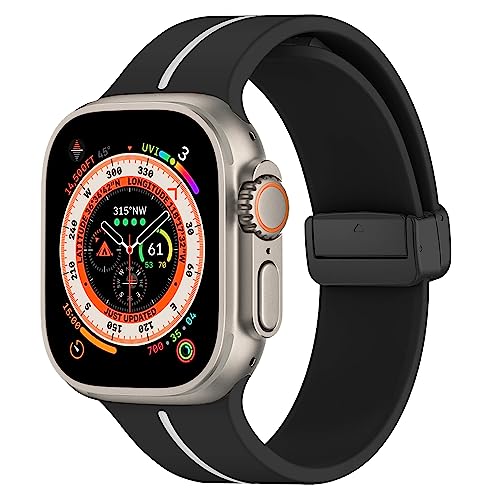 Band für Apple Watch Ultra Armband 49mm 45mm 44mm 41mm 40mm 38mm 42mm Herren/Damen,Sport Silikon Magnetisch Ersatzarmband für Apfelband Armbänder iWatch Series 8/7/6/5/4/3/2/SE,schwarz/weiß von DMVEIMAL