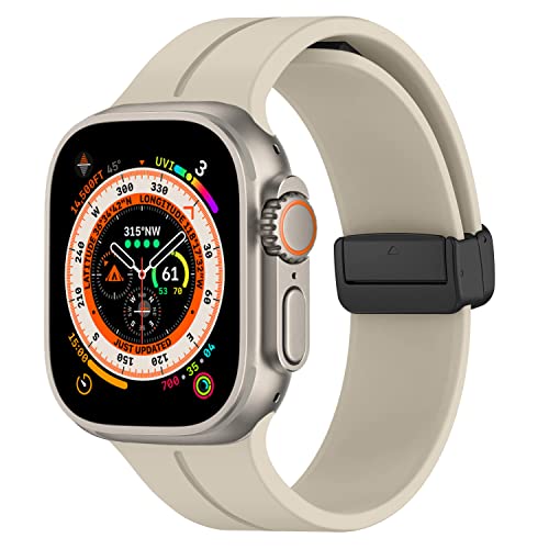 Magnet Armband für Apple Watch Armband 40mm 41mm 38mm 44mm 45mm 42mm Herren/Damen,Weich Sport Silikon Band für Apfelband iWatch Series 9/8/7/6/5/4/3/2/SE/Ultra/2 49mm,Polarstern von DMVEIMAL