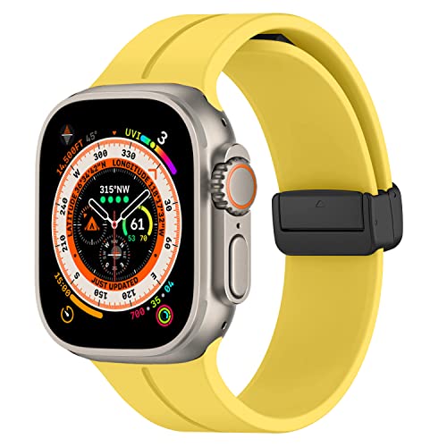 DMVEIMAL Magnet Armband für Apple Watch Armband 45mm 44mm 49mm 42mm 40mm 41mm 38mm Herren/Damen,Weich Silikon Sport Band für Apfelband iWatch Series 9/8/7/6/5/4/3/SE/Ultra/2 49mm,Cremegelb von DMVEIMAL