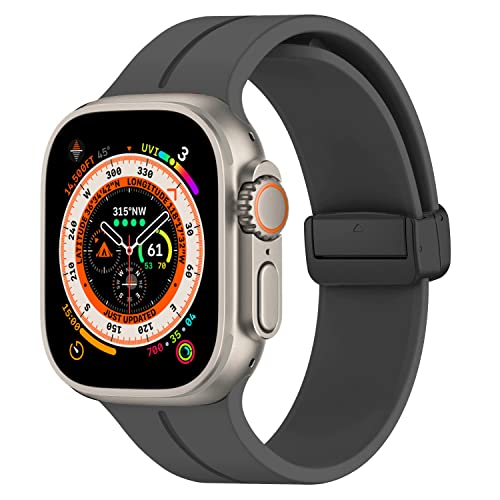Magnet Armband für Apple Watch Armband 45mm 44mm 49mm 42mm 40mm 41mm 38mm Herren/Damen,Weich Silikon Sport Band für Apfelband iWatch Series 9/8/7/6/5/4/3/SE/Ultra/2 49mm,Grau von DMVEIMAL