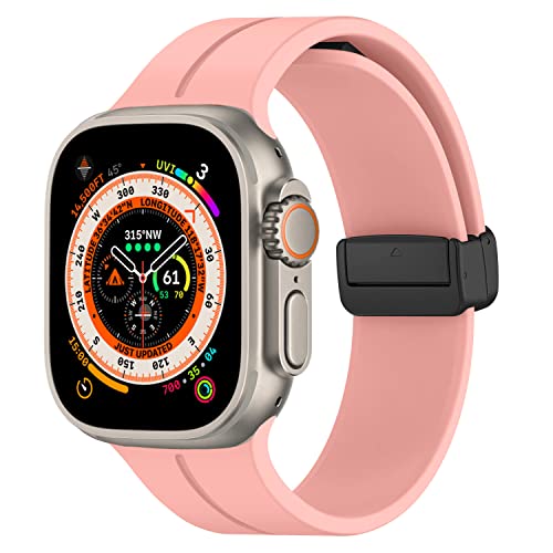 DMVEIMAL Magnet Armband für Apple Watch Armband 45mm 44mm 49mm 42mm 40mm 41mm 38mm Herren/Damen,Weich Silikon Sport Band für Apfelband iWatch Series 9/8/7/6/5/4/3/SE/Ultra/2 49mm,Rosa von DMVEIMAL