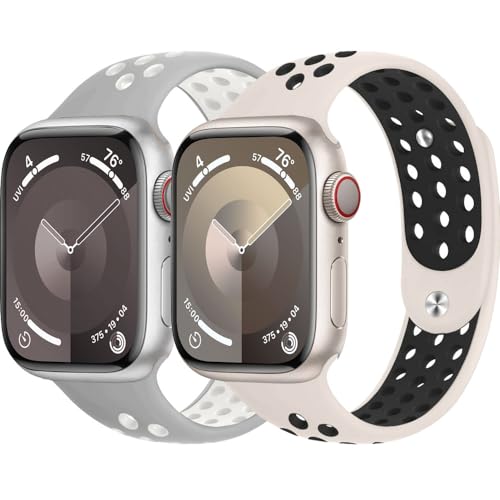 DMVEIMAL Sportarmband für Apple Watch Armband 40mm 41mm 44mm 45mm 49mm iWatch Armbänder 38mm 42mm Herren/Damen,Weiches Atmungsaktiv Silikon Band für Apfelband Series 9 8 7 6 5 4 3 Se Ultra/2 Nike+ von DMVEIMAL