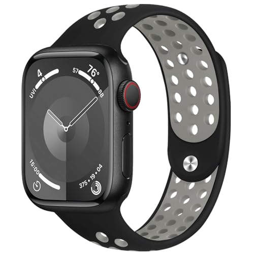 DMVEIMAL Sportarmband für Apple Watch Armband 40mm 41mm 44mm 45mm iWatch Armbänder 38mm 42mm Herren/Damen,Weiches Atmungsaktiv Silikon Band für Apfelband Series 8 7 6 5 4 3 Se Ultra 49mm,Black/Gray von DMVEIMAL