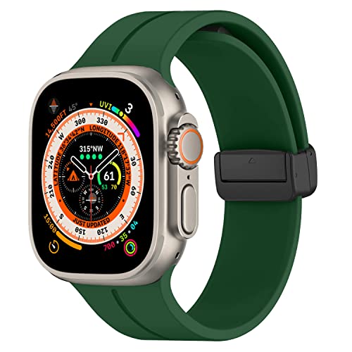 Magnet Armband für Apple Watch Armband 45mm 44mm 49mm 42mm 40mm 41mm 38mm Herren/Damen,Weich Silikon Sport Band für Apfelband iWatch Series 9/8/7/6/5/4/3/SE/Ultra/2 49mm,Kleegrün von DMVEIMAL
