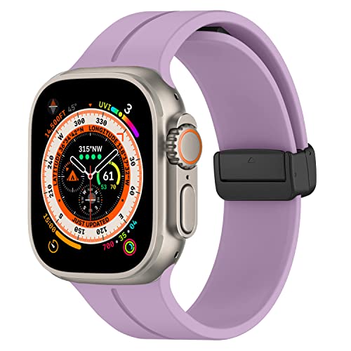 Magnet Armband für Apple Watch Armband 45mm 44mm 49mm 42mm 40mm 41mm 38mm Herren/Damen,Weich Silikon Sport Band für Apfelband iWatch Series 9/8/7/6/5/4/3/SE/Ultra/2 49mm,Lavendel von DMVEIMAL
