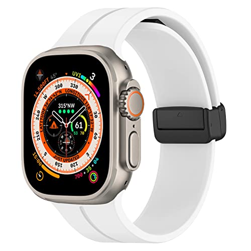 Magnet Armband für Apple Watch Armband 45mm 44mm 49mm 42mm 40mm 41mm 38mm Herren/Damen,Weich Silikon Sport Band für Apfelband iWatch Series 9/8/7/6/5/4/3/SE/Ultra/2 49mm,Weiß von DMVEIMAL