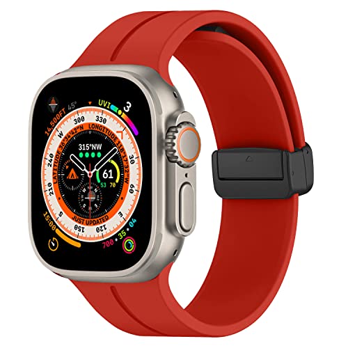 Magnet Armband für Apple Watch Ultra/2 Armband 49mm 46mm 45mm 44mm 41mm 40mm 38mm 42mm Herren/Damen,Weich Silikon Sport Band für Apfelband iWatch Series 10/9/8/7/6/5/4/3/2/SE,Rot Magnet Armband für Apple Watch Ultra/2 Armband 49mm 46mm 45mm 44mm 41mm 40mm 38mm 42mm Herren/Damen,Weich Silikon Sport Band für Apfelband iWatch Series 10/9/8/7/6/5/4/3/2/SE,Rot von DMVEIMAL