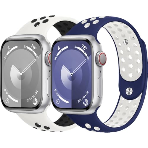 Sportarmband für Apple Watch Armband 40mm 41mm 44mm 45mm 46mm 49mm iWatch Armbänder 38mm 42mm Herren/Damen,Weiches Atmungsaktiv Silikon Band für Apfelband Series 10 9 8 7 6 5 4 3 Se Ultra/2 Nike+ Sportarmband für Apple Watch Armband 40mm 41mm 44mm 45mm 46mm 49mm iWatch Armbänder 38mm 42mm Herren/Damen,Weiches Atmungsaktiv Silikon Band für Apfelband Series 10 9 8 7 6 5 4 3 Se Ultra/2 Nike+ von DMVEIMAL