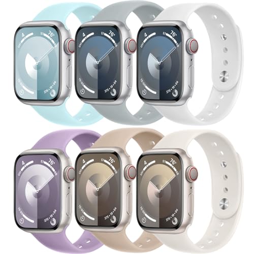 Sportarmband für Apple Watch Armband 44mm 45mm 42mm 40mm 41mm 38mm Herren/Damen,6 ST Weiches Silikon Band Ersatzarmband für Apfelband iWatch Series 8 7 6 5 4 3 2 se Ultra 49mm Strap,Weiß 2 von DMVEIMAL