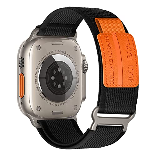 Trail Loop für Apple Watch Armband 40mm 41mm 38mm 44mm 45mm 42mm iWatch Armbänder Ultra 49mm Damen/Herren, Nylon Sport Klettverschluss Band für Apfelband SE/2nd Series 9 8 7 6 5 4 3 2,Schwarz/Leder von DMVEIMAL