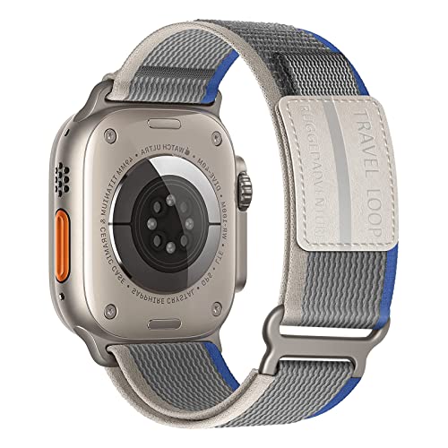 DMVEIMAL Trail Loop für Apple Watch Armband Ultra/2 49mm 45mm 44mm 42mm 40mm 41mm 38mm iWatch Armbänder Unisex, Nylon Sport Klettverschluss Band für Apfelband SE/2nd Series 9 8 7 6 5 4 3,Blau/Leder L von DMVEIMAL