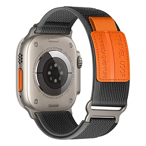 Trail Loop für Apple Watch Armband Ultra/2 49mm 45mm 44mm 42mm 40mm 41mm 38mm iWatch Armbänder Damen/Herren, Nylon Sport Klettverschluss Band für Apfelband SE/2nd Series 9 8 7 6 5 4 3,Grau/Leder L von DMVEIMAL