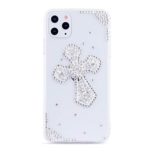 DMaos iPhone 11 Pro Schutzhülle für Damen, Kreuz Design für Christ, Bling Strass Schnee Diamant Klar Weiche Gummiabdeckung Premium für iPhone11 Pro 5,8 Zoll 2019 von DMaos