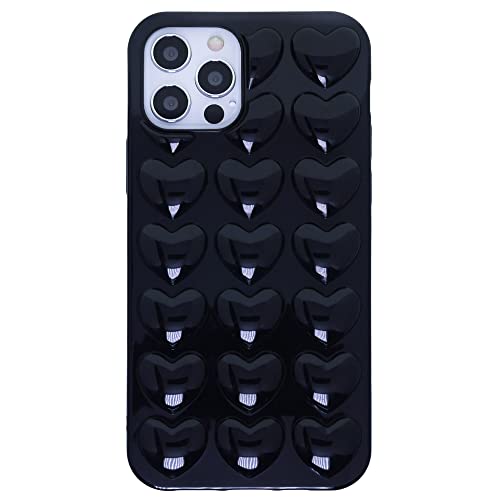 DMaos iPhone 12/iPhone 12 Pro Hülle für Frauen, 3D Pop Blase Herz Niedlich Gel Cover, Nette Girly für iPhone12/iPhone 12 Pro 6,1 Zoll - Schwarz von DMaos