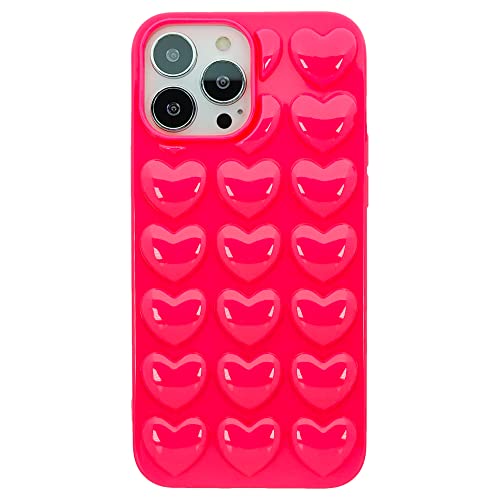 DMaos iPhone 13 Pro Hülle für Frauen, 3D Pop Blase Herz Niedlich Gel Cover, Nette Girly für iPhone13 Pro 6,1 Zoll - Hot Pink von DMaos