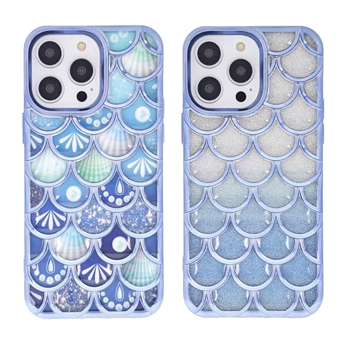 DMaos iPhone 13 Pro Max Hülle für Mädchen, 3D Meerjungfrau Design, 2-teiliges Muster mit Glitzer/Muschel, Niedlich für iPhone13 Pro Max 6.7 Zoll - Blau von DMaos