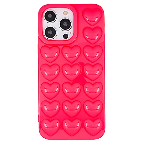 DMaos iPhone 14 Pro Hülle für Frauen, 3D Pop Blase Herz Niedlich Gel Cover, Nette Girly für iPhone14 Pro 6,1 Zoll - Hot Pink von DMaos
