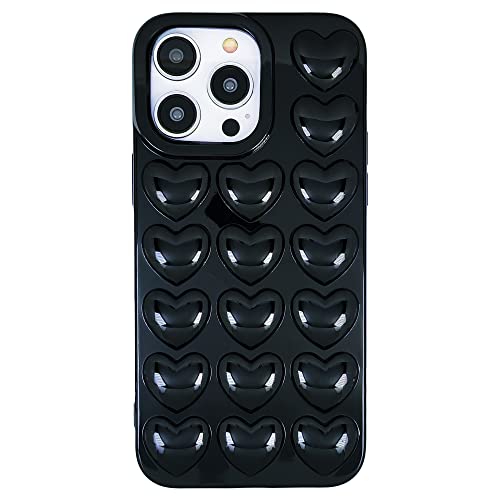 DMaos iPhone 15 Hülle für Frauen, 3D Pop Blase Herz Niedlich Gel Cover, Nette Girly für iPhone15 6,1 Zoll - Schwarz von DMaos