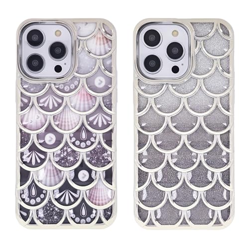 DMaos iPhone 15 Plus/iPhone 14 Plus Hülle für Mädchen, 3D Meerjungfrau Design, 2-teiliges Muster mit Glitzer/Muschel, Niedlich für iPhone15 Plus/iPhone14 Plus 6.1 Zoll - Silber von DMaos