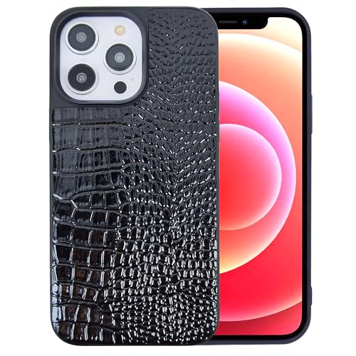 DMaos iPhone 15 Pro Hülle für Damen, Krokodil Synthetische Lackleder Abdeckung, Klassische Mode für iPhone15 Pro 6.1 Zoll - Schwarz von DMaos