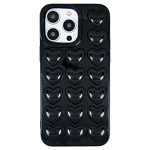 DMaos iPhone 15 Pro Hülle für Frauen, 3D Pop Blase Herz Niedlich Gel Cover, Nette Girly für iPhone15 Pro 6,1 Zoll - Schwarz von DMaos