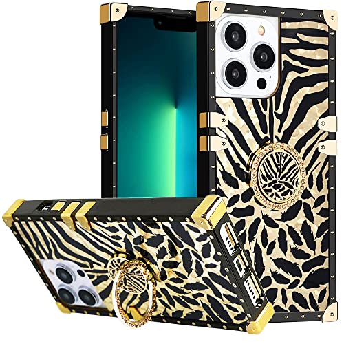 iPhone 15 Hülle mit Ring für Frauen, DMaos Gold Wunderschöner Strass Bling Diamant Ständer, Premium für iPhone15 6.1'' - Zebra von DMaos