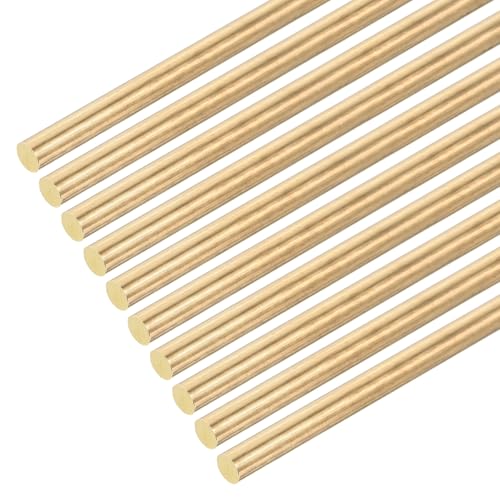 DMiotech 10er Pack 5mm x 100mm Messingstangen, Messingstäbe Solide Runde Messingstab für DIY Handwerk Messingschweißstangen Drehbankstangen Durchschläge Wellen Modellflugzeug Schiff Auto von DMiotech