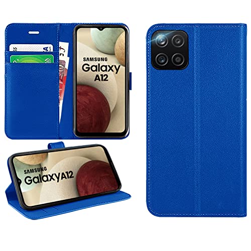 DN-Technology Galaxy A12 Hülle, für Samsung A12 Hülle, Flip Folio Case PU Leder Book Phone Cover, Wallet Stand Feature Magnetic Closure ID Card Holder Slot Case for Samsung Galaxy A12 Case (Blau) von DN-Technology