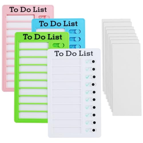 4 Stück Memo Checklist Boards, To Do List Checklist Board, Tafel Chore Chart mit 8 Trocken Löschen Papier, Tragbare Memoboards Chore Chart, To Do List für Kinder Lernplanung Zeitplan, 4 Farben von DNDGDLUA