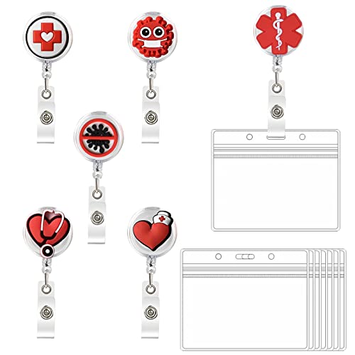 Ausweishalter Krankenschwester Badge Halter Abzeichen Retractable Einziehbare Reel Jojo Clip Ausziehbar Arzt Nurse Lehrer Karikatur für Namensschild Ausweisjojo(Rot) von DNGH