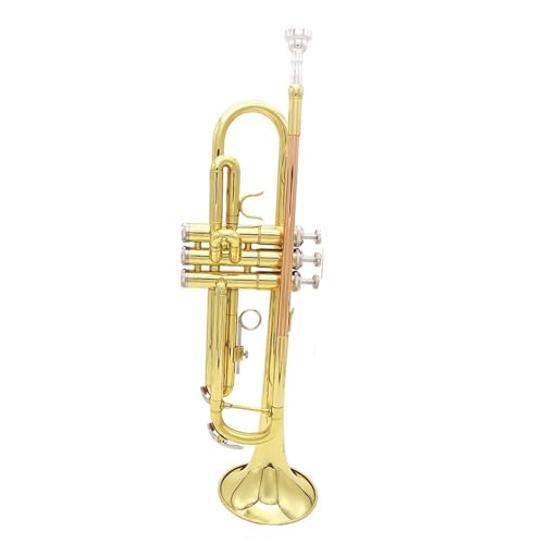 Professionell Trompete Goldenes Trompeten-B-Flachhorn mit großem Durchmesser exquisites Blechblasinstrument Trompetenkasten-Mundstück von DNJID