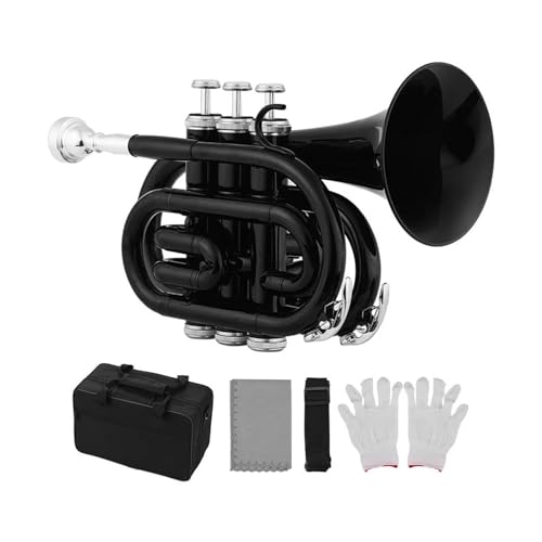 Professionell Trompete Professionelles Performance-Orchester-Mini-Taschentrompete-B-Blasinstrument mit tragbarer Mundstücktasche (Color : Black) von DNJID