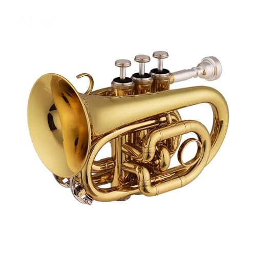 Professionell Trompete Professionelles Performance-Orchester-Mini-Taschentrompete-B-Blasinstrument mit tragbarer Mundstücktasche (Color : Gold) von DNJID