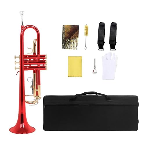Professionell Trompete Professionelles Trompeten-B-Trompeten-Set Kupferrohrkörper bunte goldene Tasten rot blau schwarz (Color : Red) von DNJID