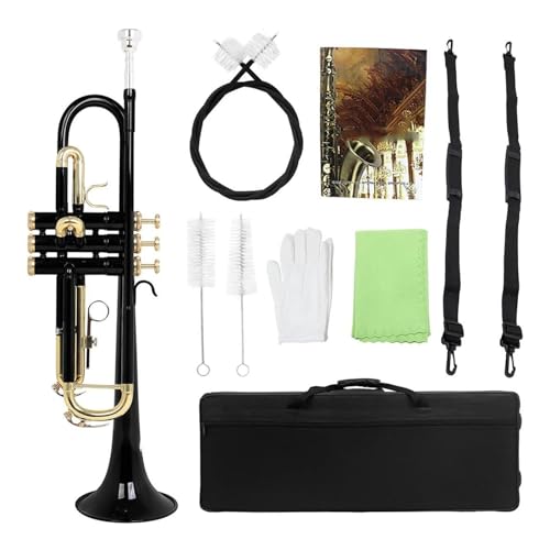 Professionell Trompete Schwarzes Trompeteninstrument, Messingkörper, bunte goldene Klappentrompete mit Druckventil-Reinigungszubehör (Color : 2) von DNJID