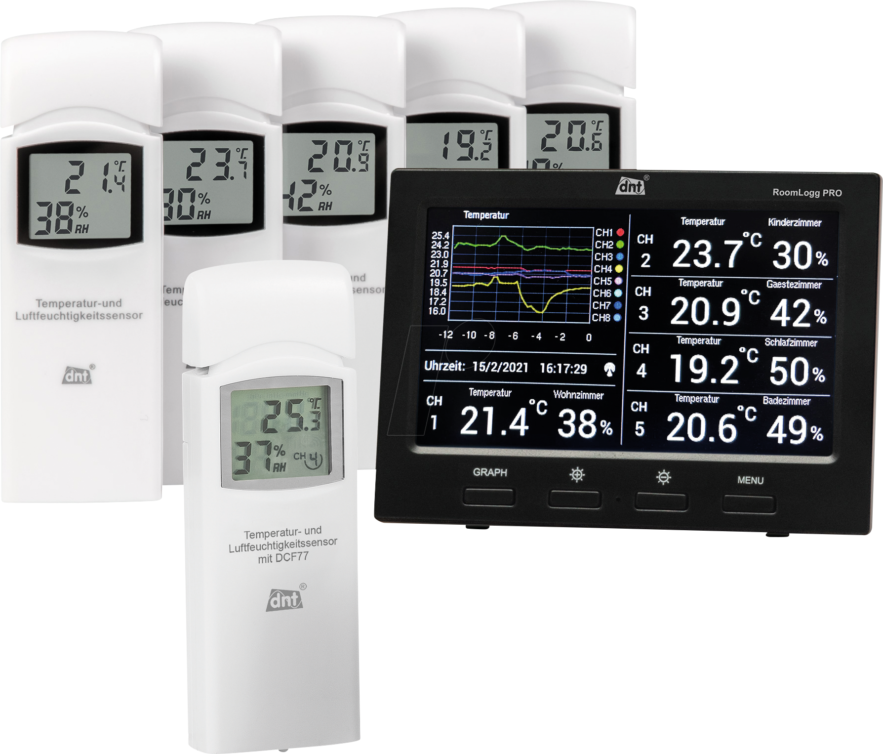 DNT ROOMLOGG P+S - Raumklimastation RoomLogg PRO + Zusatz-Thermo-/Hygrosensor von DNT