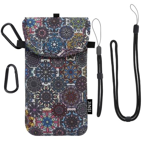 DOB SECHS Handysocke, Nylon-Handytasche mit 2 Karabinern, Umhängeband und Handschlaufe, zum Wandern und Reisen, passend für Handys bis zu 17,5 cm, Mandala von DOB SECHS