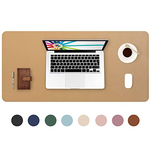 DOBAOJIA Erweitertes Mausepad Große Mausmat XL Schreibtischmatte Schreibtischunterlage für Laptop/Tastatur/Maus Schreibblock, PU Leder Wasserdicht + Wildleder rutschfest 80 x 40cm(Khaki) von DOBAOJIA