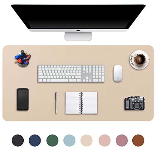 DOBAOJIA Erweitertes Mausepad Große Mausmat XXL Schreibtischmatte Schreibtischunterlage für Laptop/Tastatur/Maus Schreibblock, PU Leder Wasserdicht + Wildleder rutschfest 90 x 43cm (Beige) von DOBAOJIA