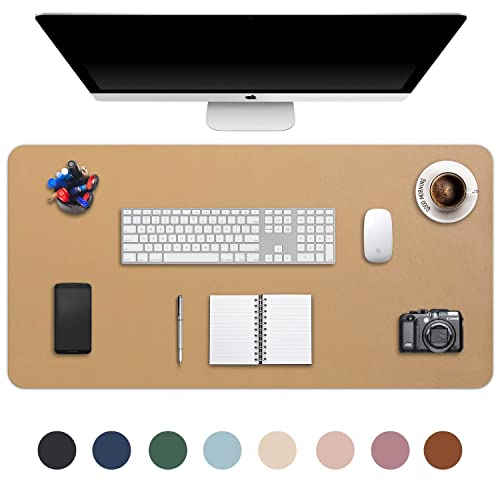 DOBAOJIA Erweitertes Mausepad Große Mausmat XXL Schreibtischmatte Schreibtischunterlage für Laptop/Tastatur/Maus Schreibblock, PU Leder Wasserdicht + Wildleder rutschfest 90 x 43cm (Khaki) von DOBAOJIA