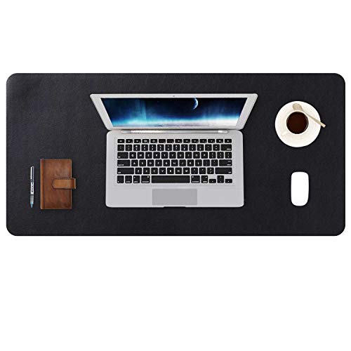 DOBAOJIA Mausepad Große Mausmat XL Schreibtischmatte Schreibtischunterlage Schreibtischpad für Laptop/Tastatur/Maus Schreibblock, PU Leder Wasserdicht + Wildleder rutschfest 80 x 40cm (Schwarz) von DOBAOJIA